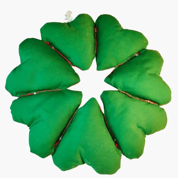 Handcrafted Heart Shaped Wreath Pillow Red White Candy Cane  Bow Accents 14 inch - Picture 4 of 4